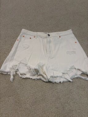 Signature White Distressed Cutoff Denim Shorts